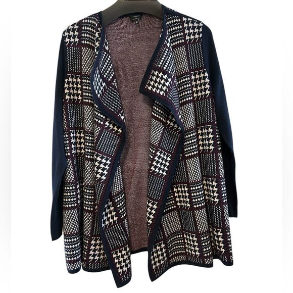 Talbots 100% Merino Wool Plaid Houndstooth Open Cardigan Large - Picture 1 of 8